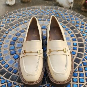 Sam Edelman New York Cream Loafers with Gold Buckle Detail